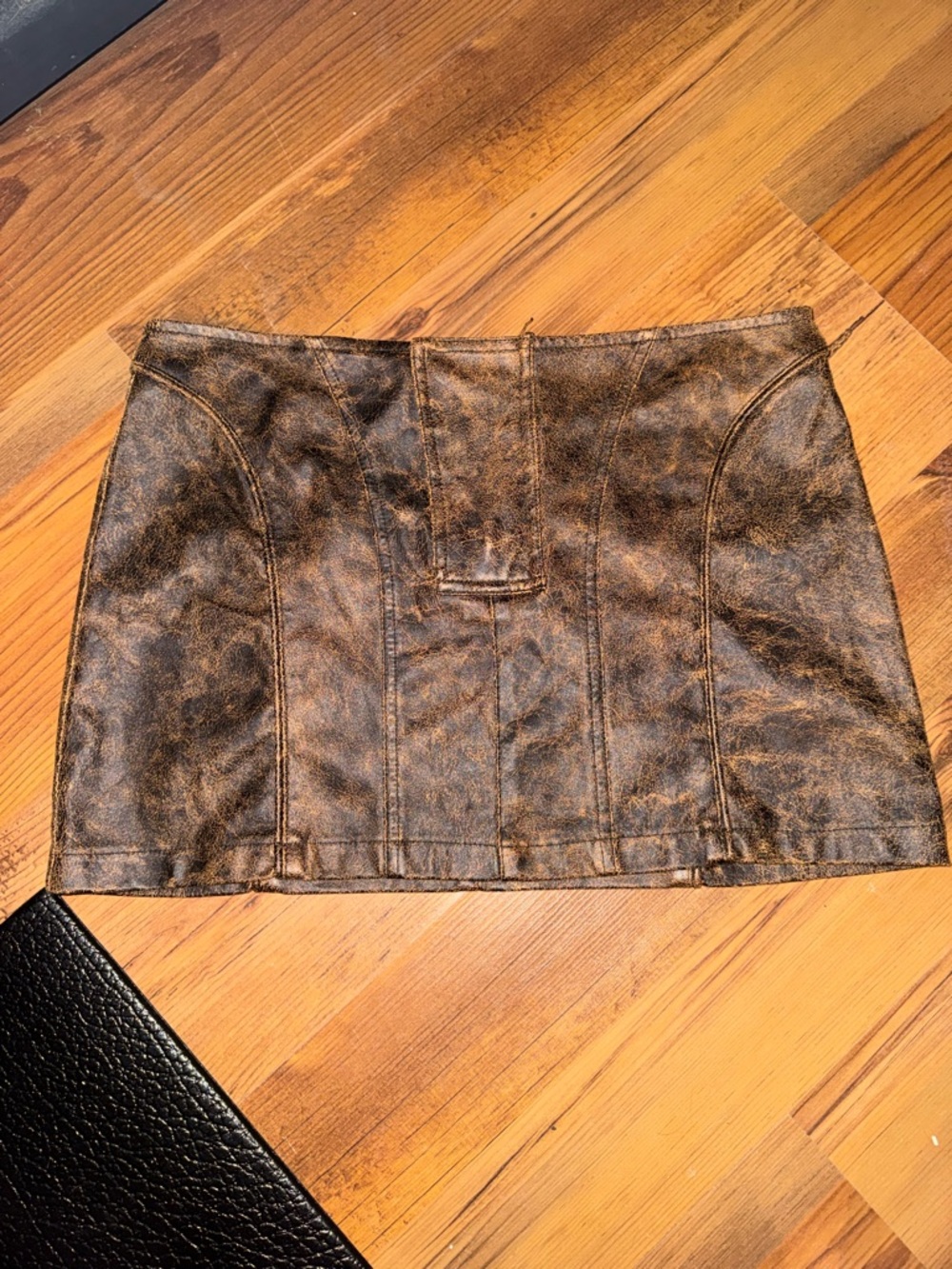 Forever 21 Distressed Faux Leather Mini Skirt in Brown and Black